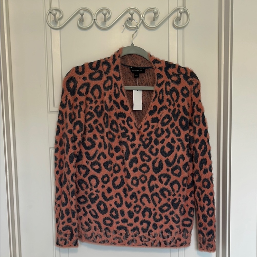 Ann Taylor Pink and Black V-Neck Sweater